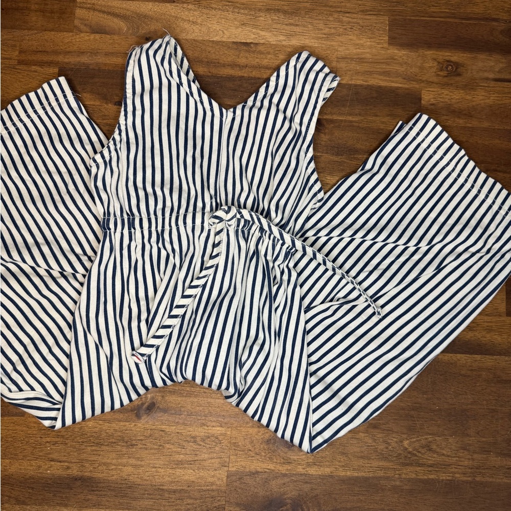 Pink Chicken Navy and White Striped Jumpsuit Romper, Size 2Y